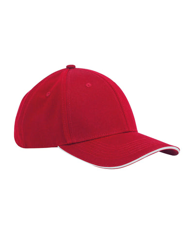 Gorra clsica de algodn orgnico EarthAware® de 6 paneles con visera tipo sandwich | Rojo Clsico/Blanco