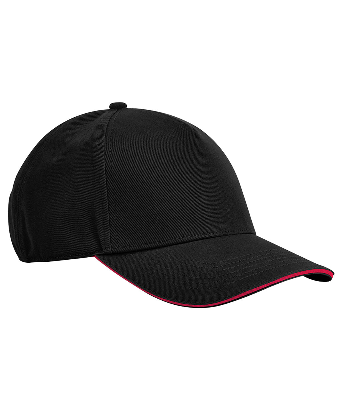 Gorra de 5 paneles de algodn orgnico clsica EarthAware® con visera tipo sandwich | Negro/Rojo Clsico
