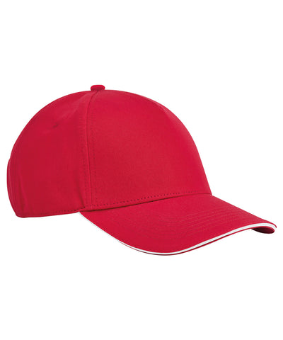 Gorra de 5 paneles de algodn orgnico clsica EarthAware® con visera tipo sandwich | Rojo Clsico/Blanco
