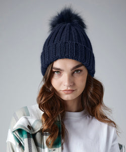 Gorro de punto grueso con pom pom de piel Verbier | Negro
