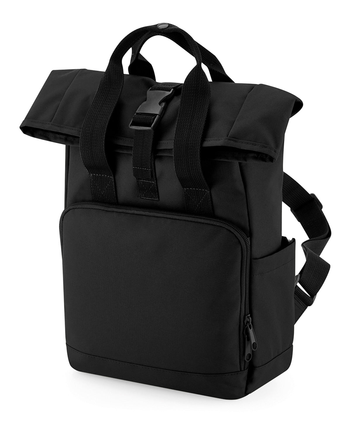 Mochila mini con asas gemelas y cierre superior enrollable reciclada | Negro