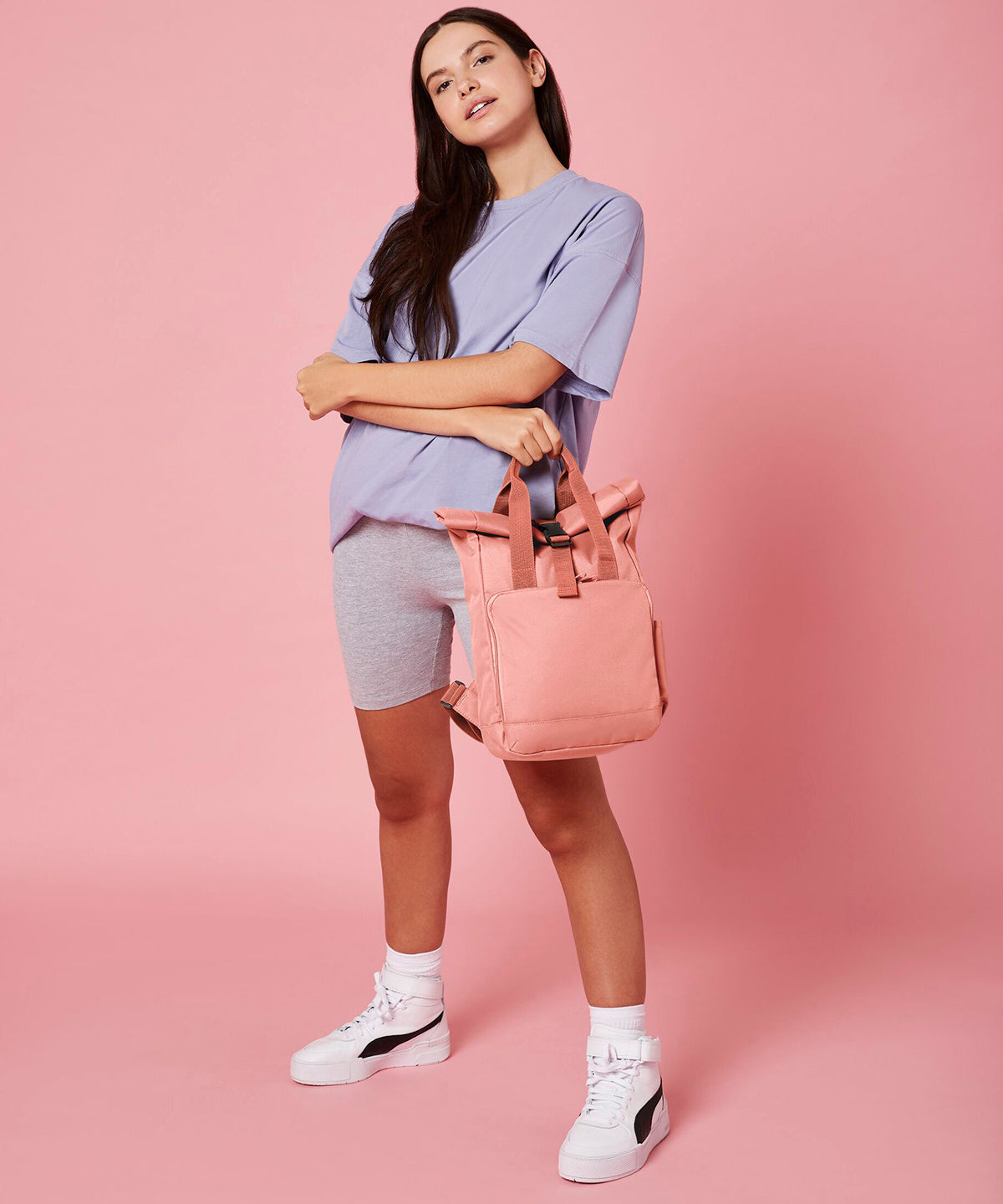 Mochila mini con asas gemelas y cierre superior enrollable reciclada | Negro