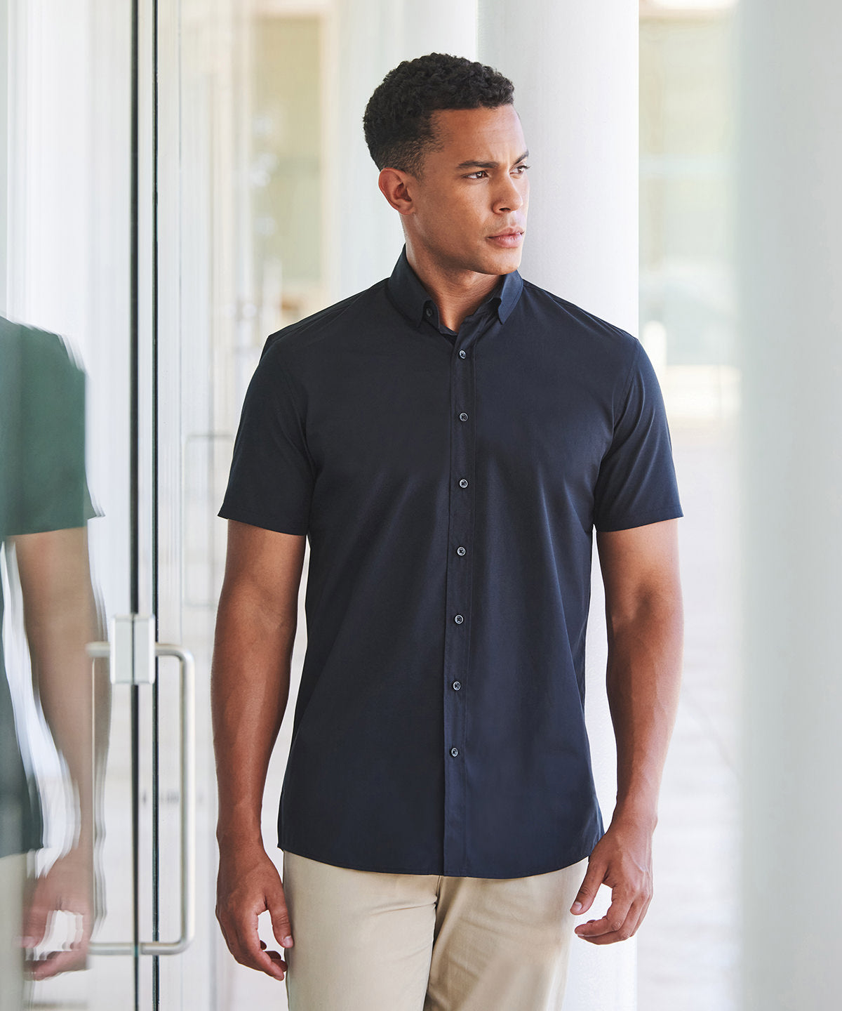 Camisa de manga corta con tacto de algodn Coolplus® | Azul Claro