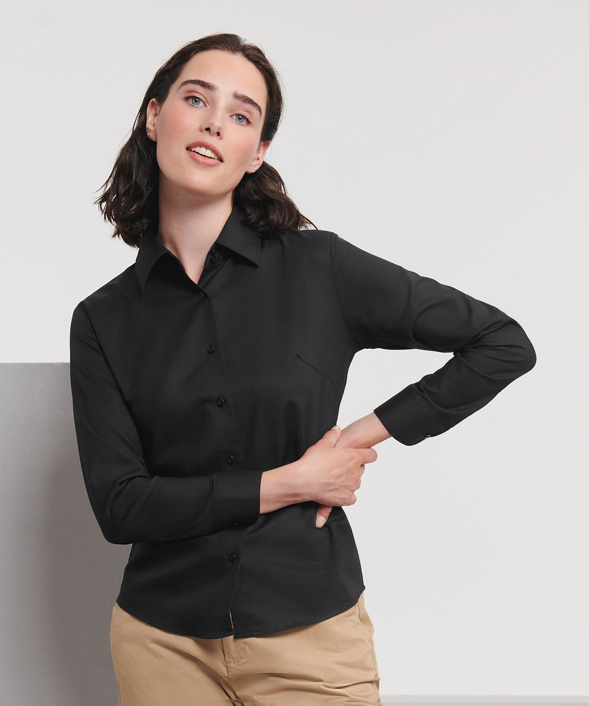 Camisa Oxford de manga larga para mujer de fcil cuidado | Azul Marino Brillante