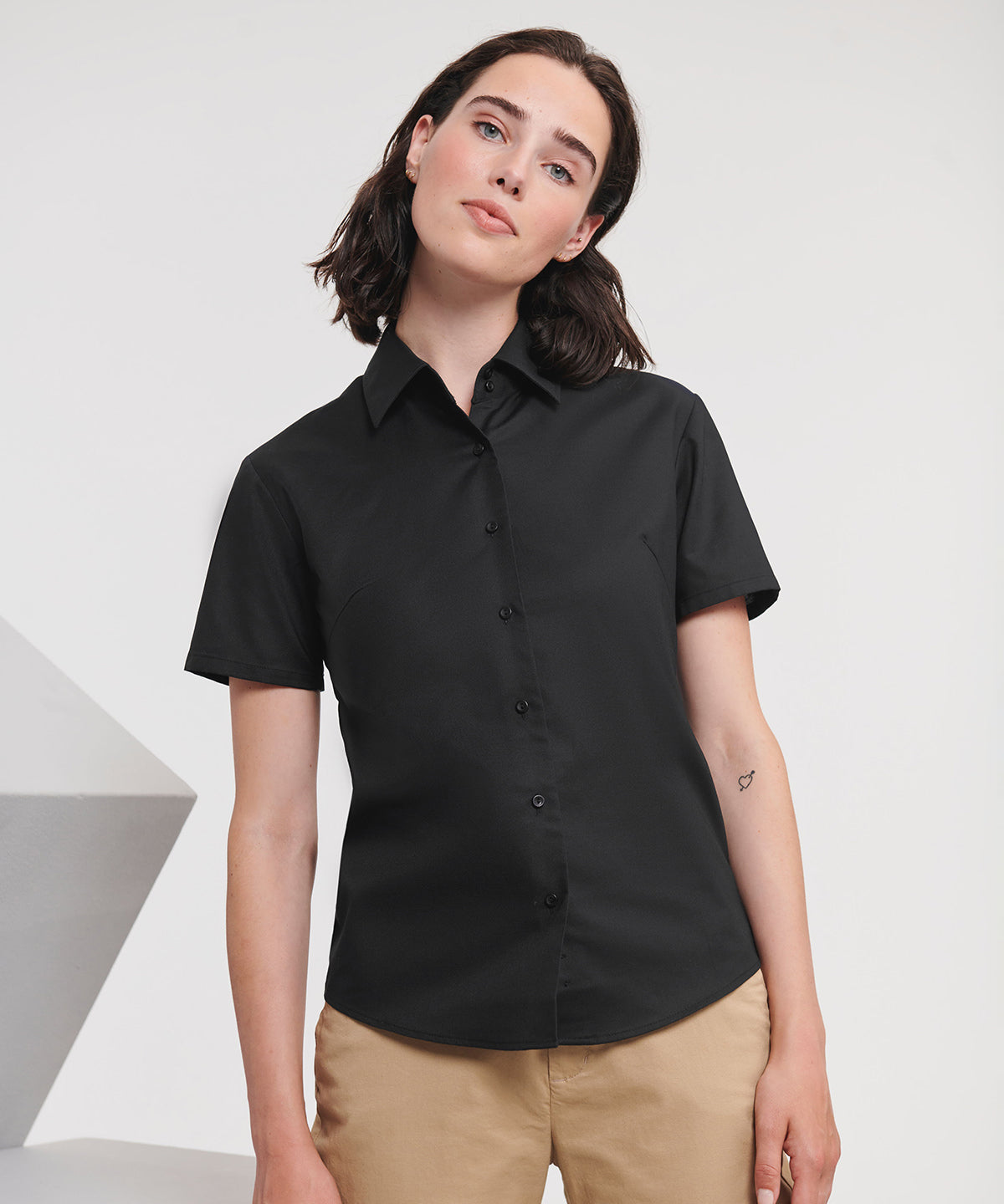 Camisa Oxford de manga corta para mujer | Azul Real Brillante