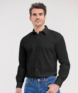 Camisa de popeln de algodn puro de manga larga fcil de cuidar | Negro