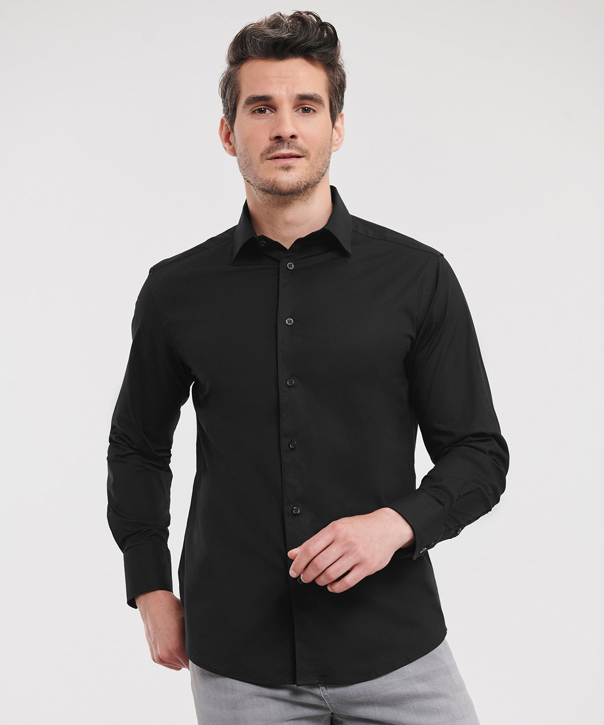 Camisa entallada de manga larga fcil de cuidar | Negro