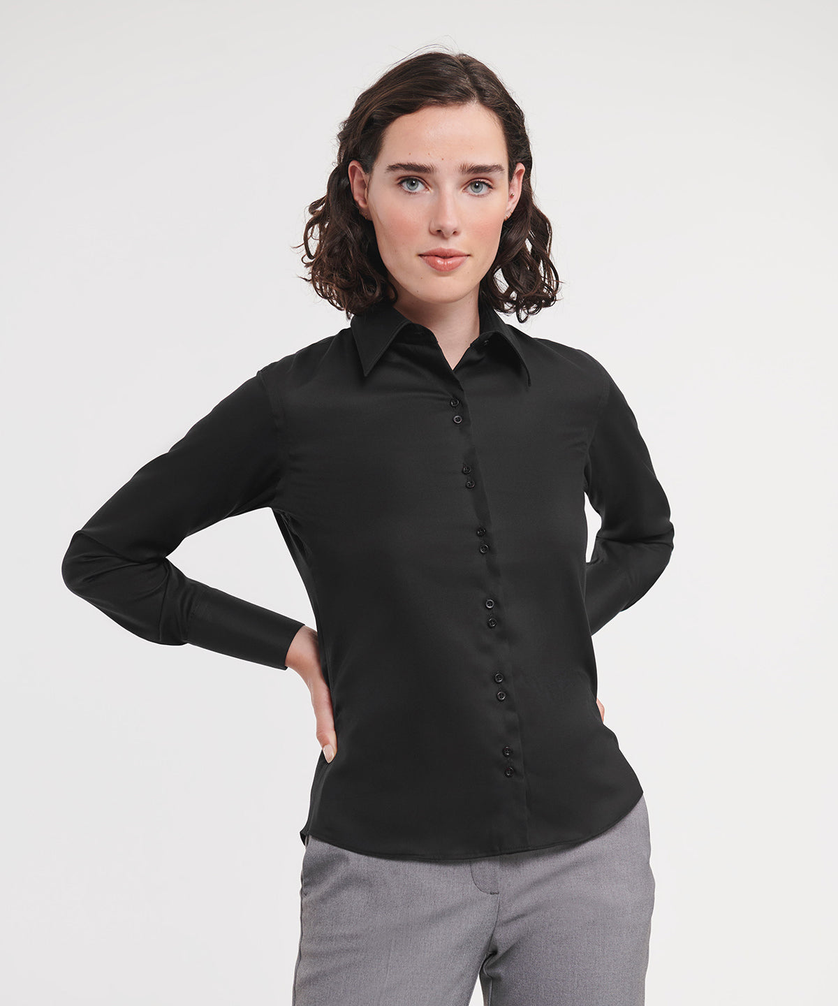 Camisa de mujer de manga larga definitiva sin planchado | Negro