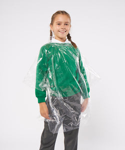 Poncho de plstico con capucha de emergencia para nios | Transparente