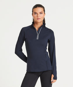 Top largo de media cremallera Cool Flex para mujer | Negro Profundo