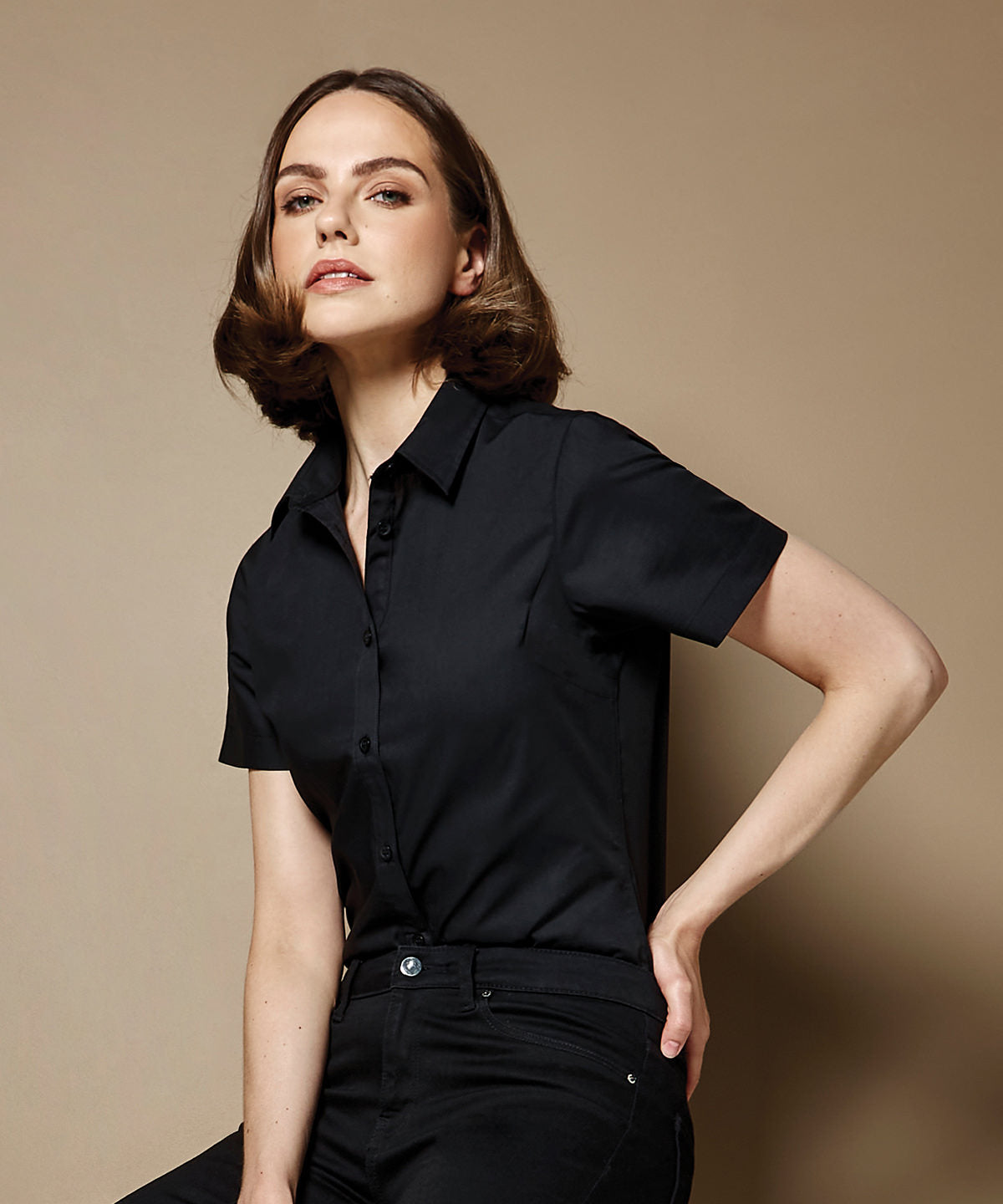 Camisa de popeln de manga corta para mujer | Negro - Carbn