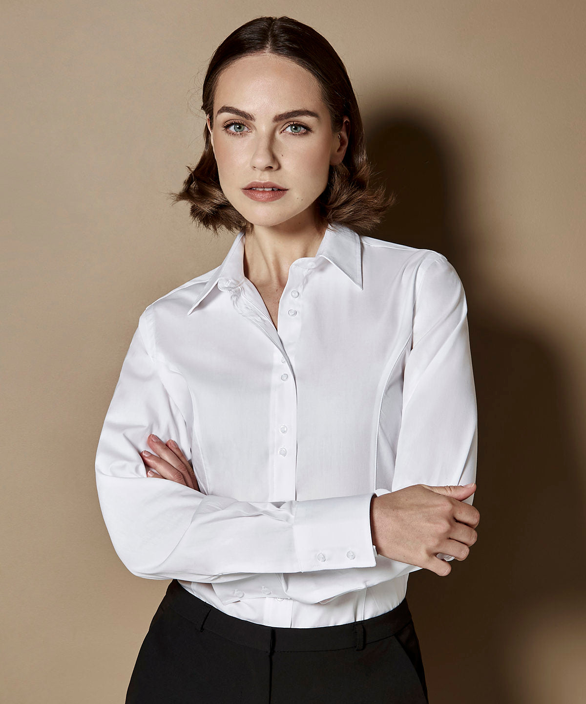 Blusa de negocios para mujer de manga larga | Marfil