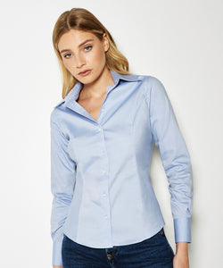 Blusa Oxford de mujer para empresa de manga larga (ajuste entallado) | Negro