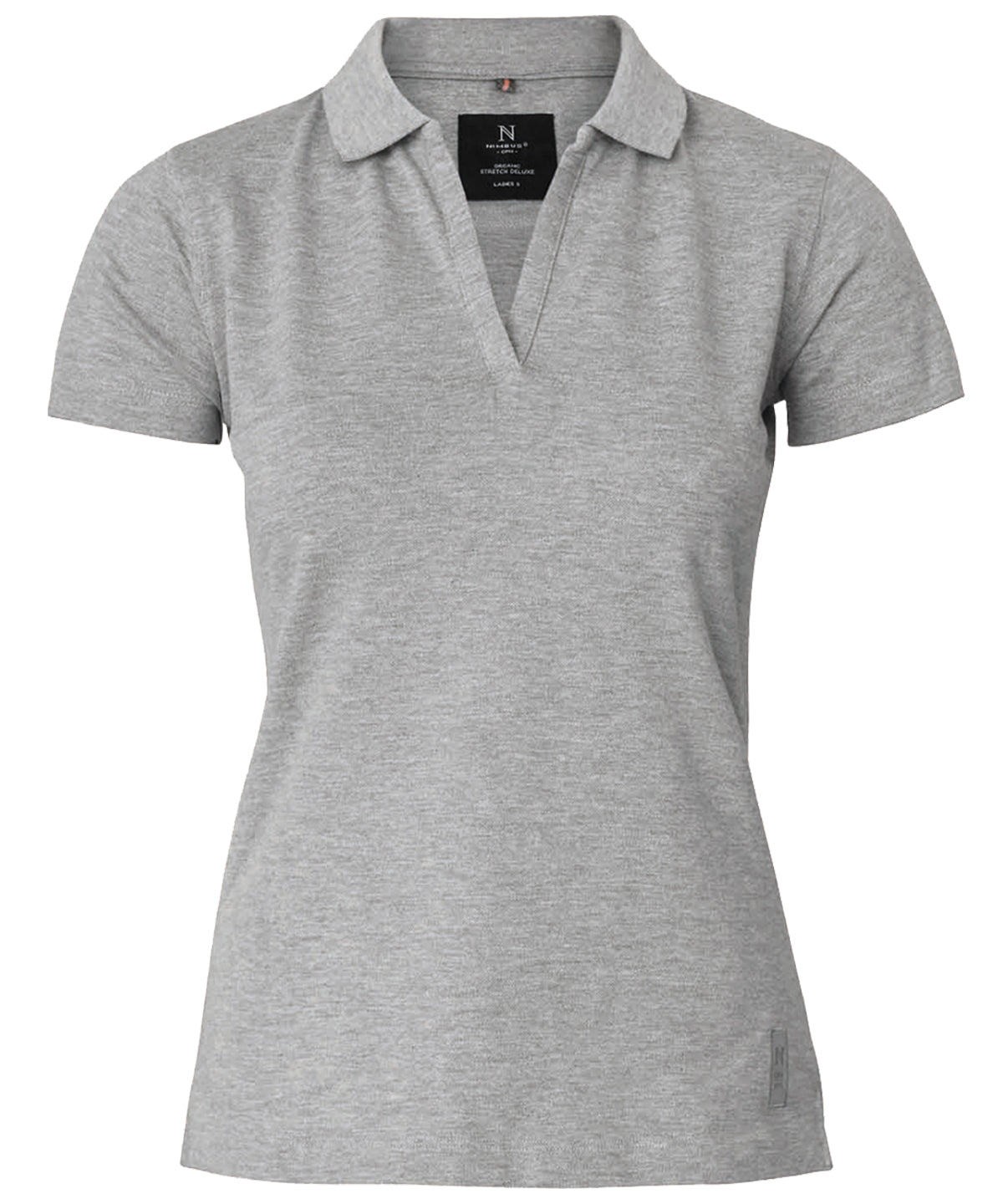 Polo de lujo Harvard con cuello en V elstico para mujer | Gris Jaspeado