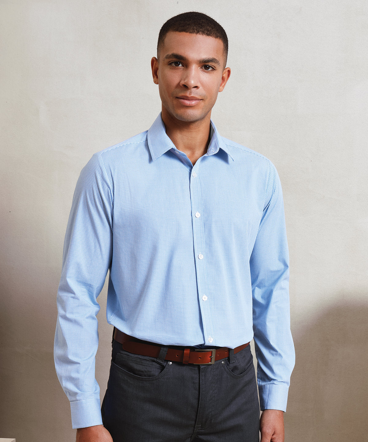 Camisa de algodn de manga larga Microcheck (Gingham) | Rojo/Blanco