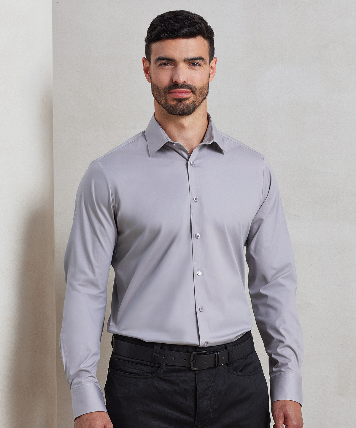 Camisa de manga larga de algodn popeln con ajuste elstico | Azul Celeste