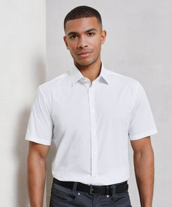 Camisa de manga corta de popeln de algodn con ajuste elstico | Negro - Carbn Oscuro
