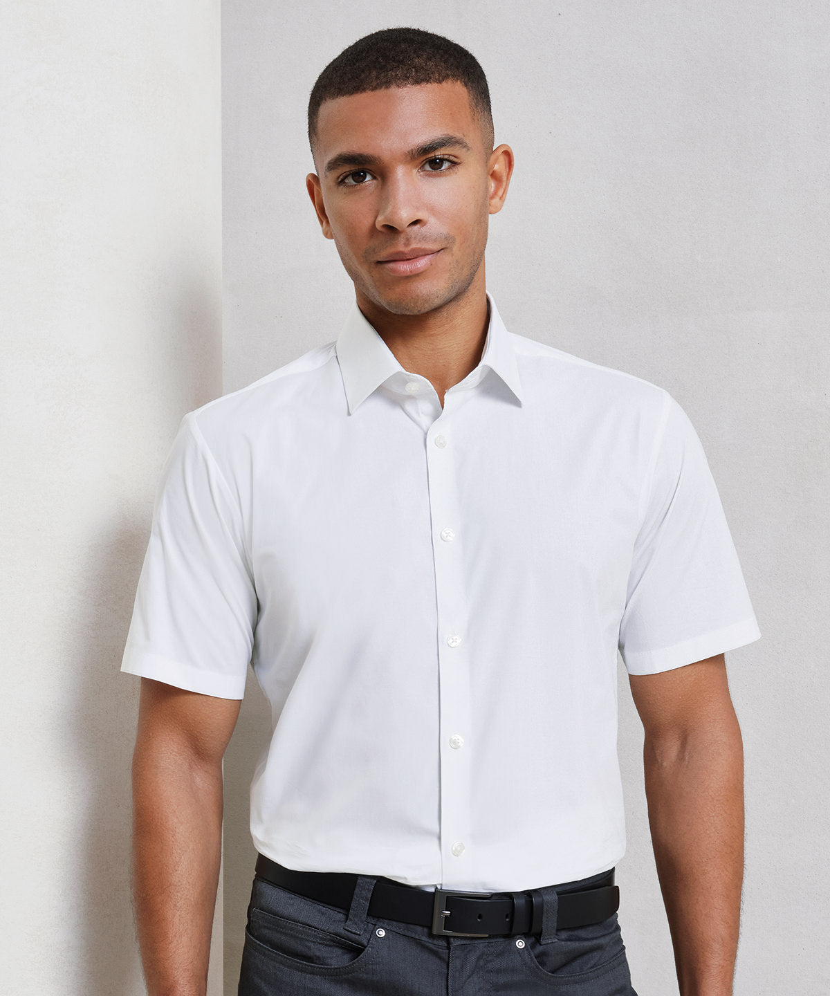 Camisa de manga corta de popeln de algodn con ajuste elstico | Blanco - Marfil