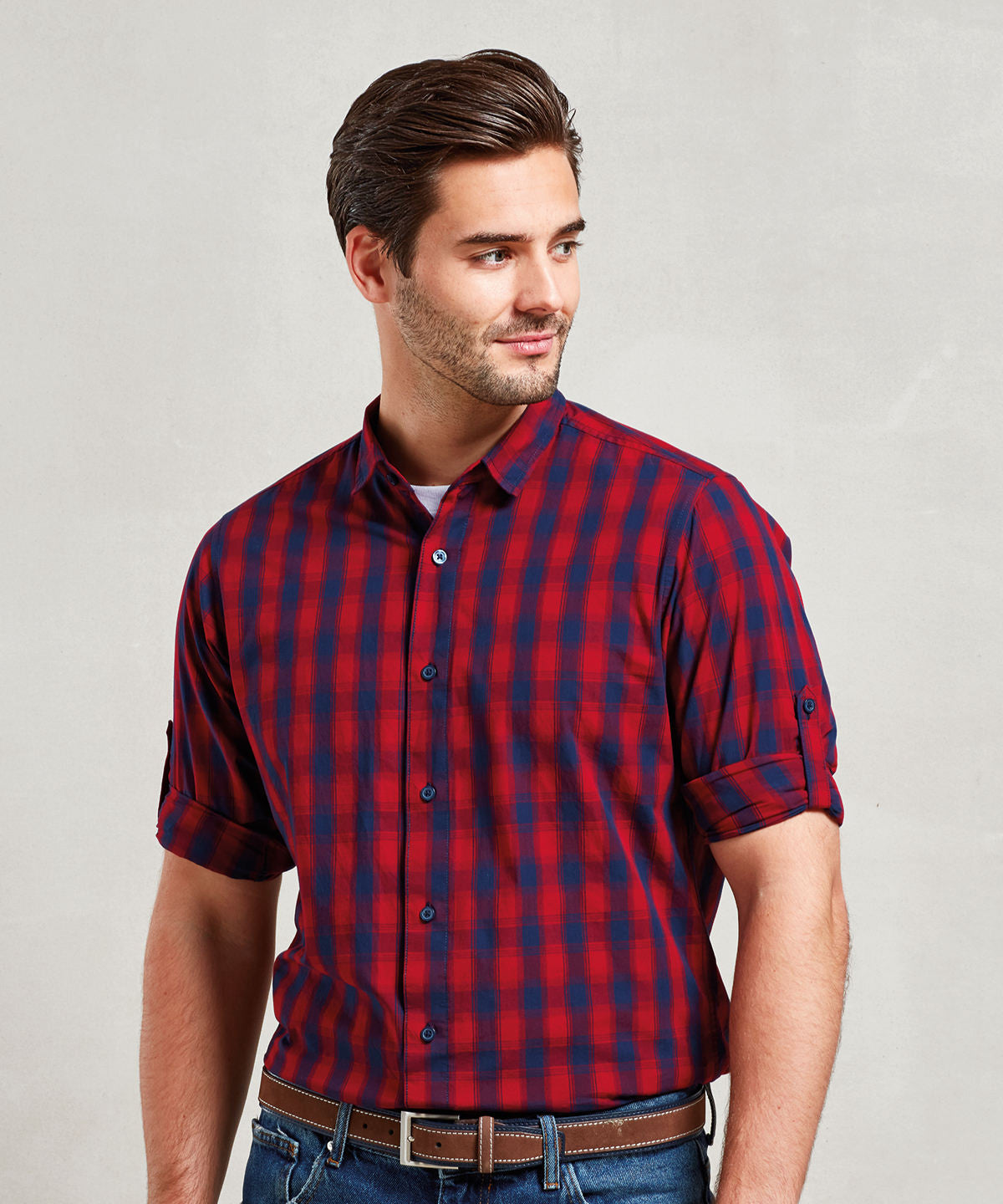 Camisa de manga larga de algodn a cuadros Mulligan | Blanco/Marino