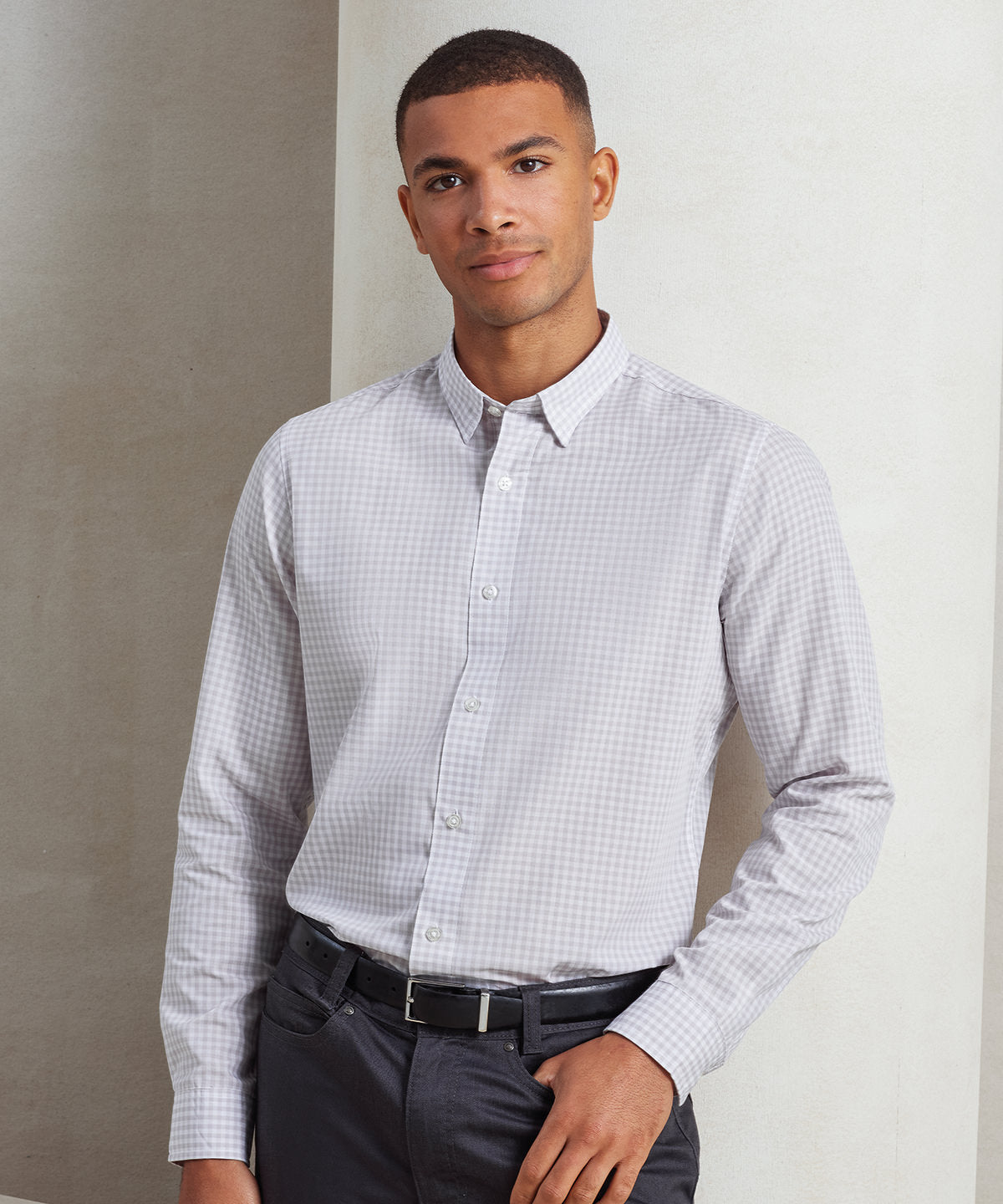 Camisa de cuadros de manga larga Maxton | Azul Claro/Blanco