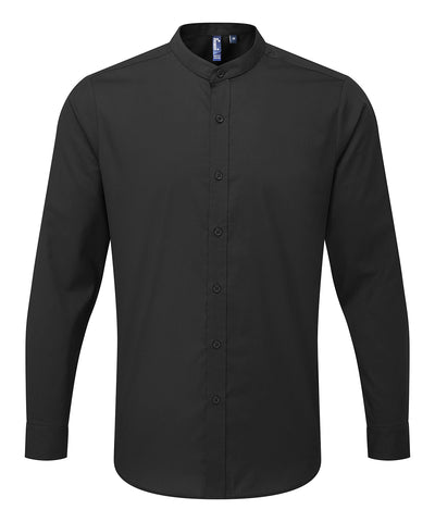 Camisa de manga larga con cuello mao y cierre de botones | Negro