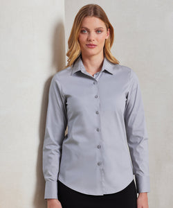 Blusa de manga larga de algodn popeln elstico para mujer | Negro