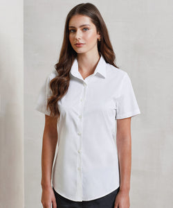 Blusa de manga corta de algodn popeln elstico para mujer | Negro