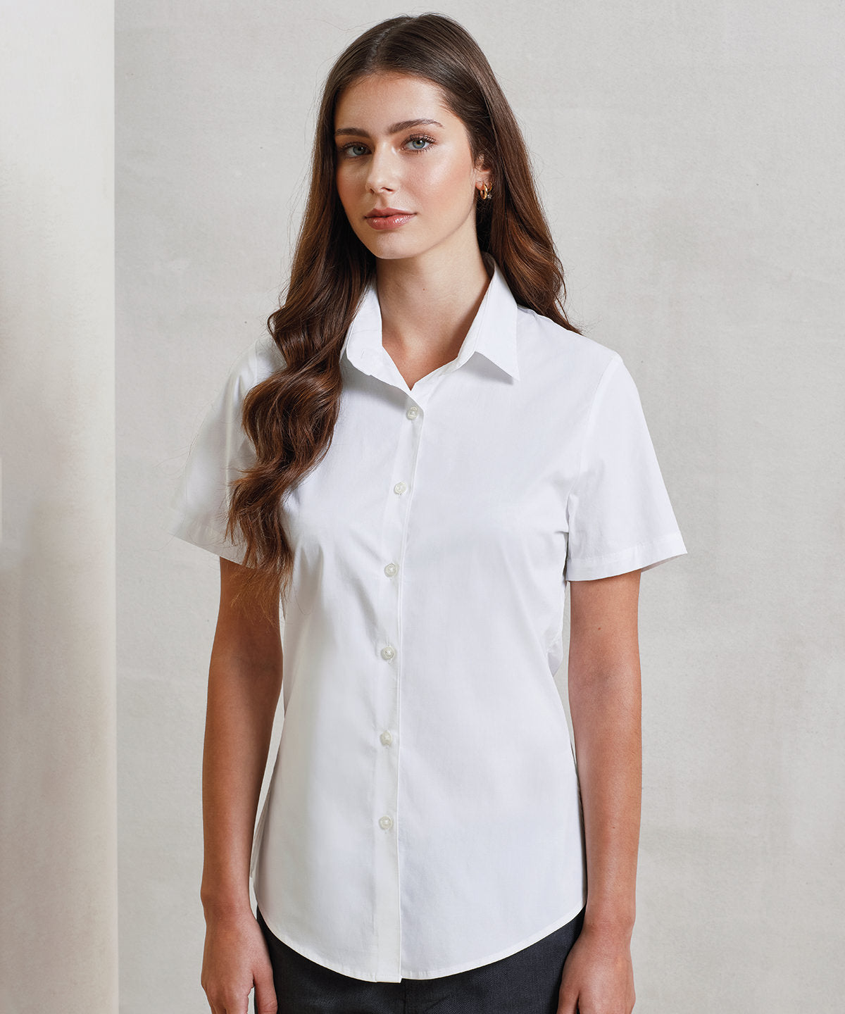 Blusa de manga corta de algodn popeln elstico para mujer | Blanco
