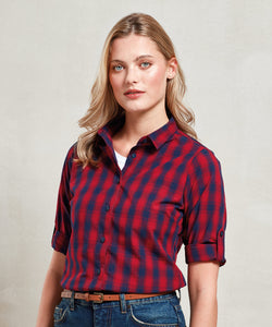 Camisa de manga larga de algodn a cuadros Mulligan para mujer | Blanco/Marino