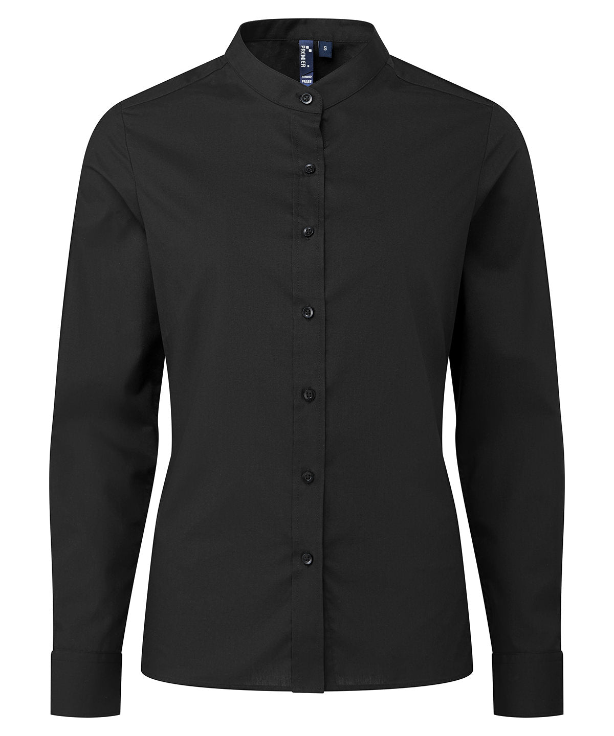 Camisa de mujer con cuello de banda estilo abuelo | Negro
