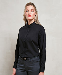 Camisa de mujer con cuello de banda estilo abuelo | Negro