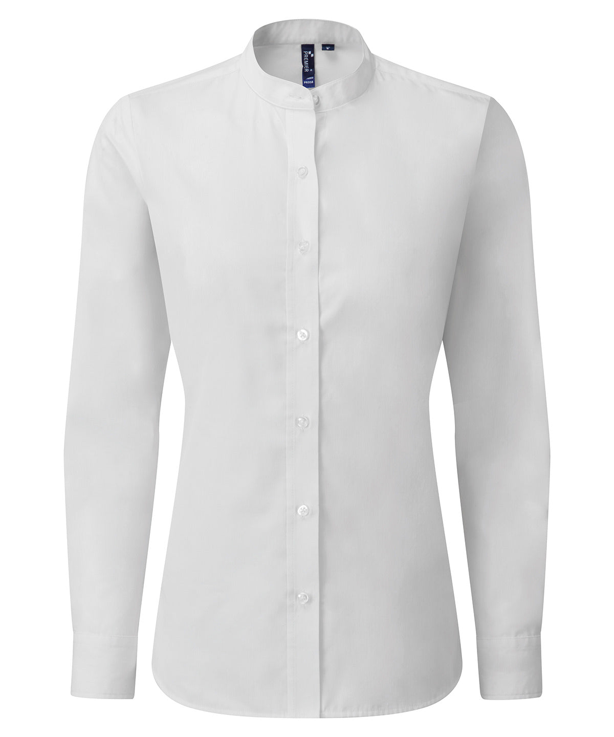 Camisa de mujer con cuello de banda estilo abuelo | Blanco