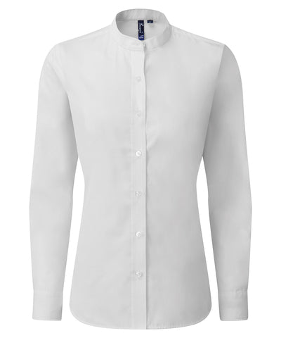Camisa de mujer con cuello de banda estilo abuelo | Blanco