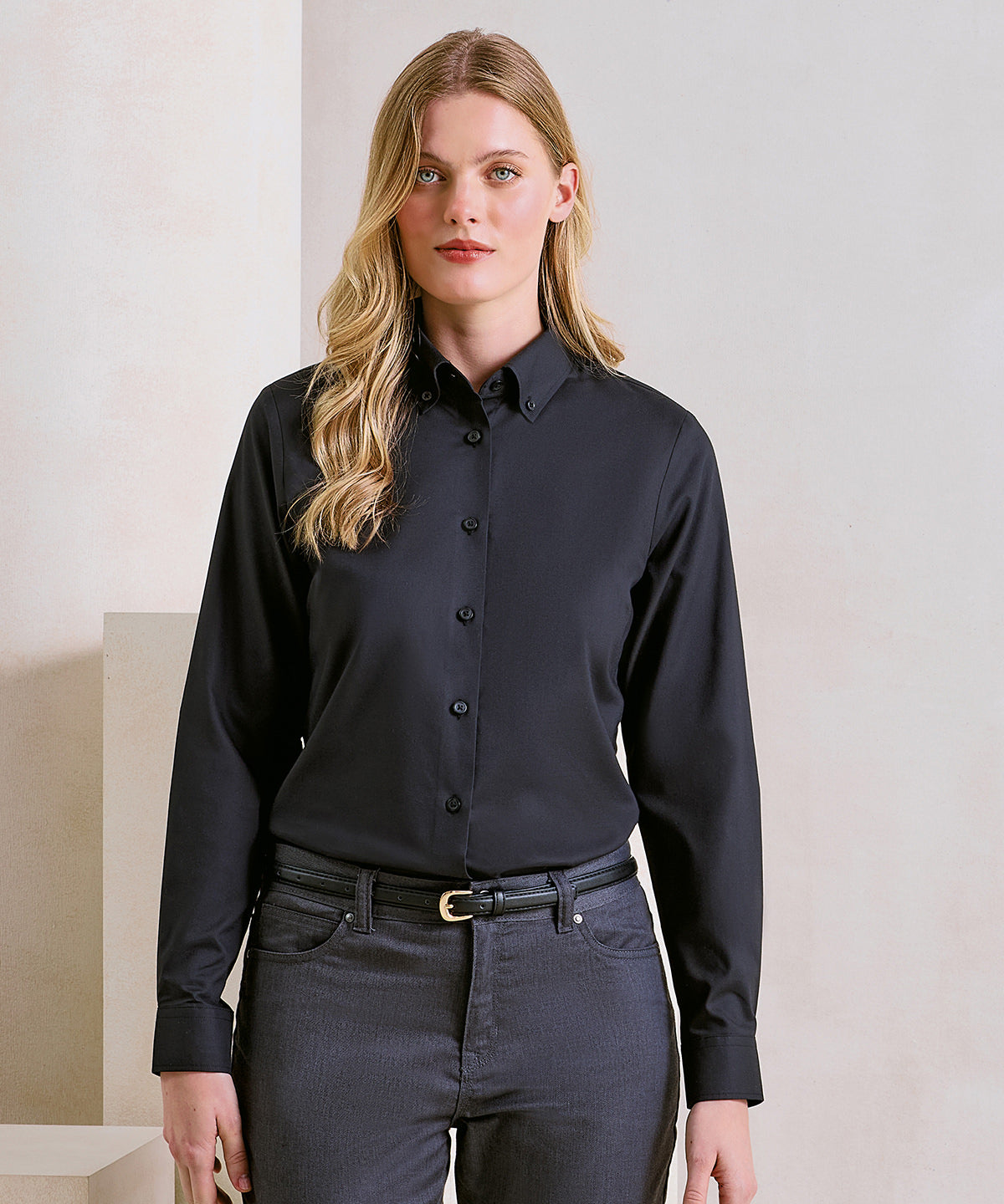Camisa de manga larga Oxford Supreme para mujer | Azul Oxford