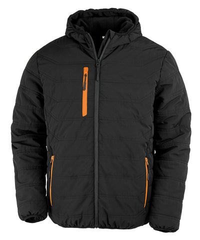 Chaqueta de invierno acolchada con brjula reciclada | Negro/Naranja