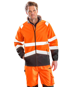 Chaqueta softshell de seguridad imprimible | Naranja Fluorescente/Negro
