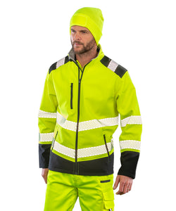 Chaqueta softshell de seguridad con ripstop imprimible | Naranja Fluorescente/Negro