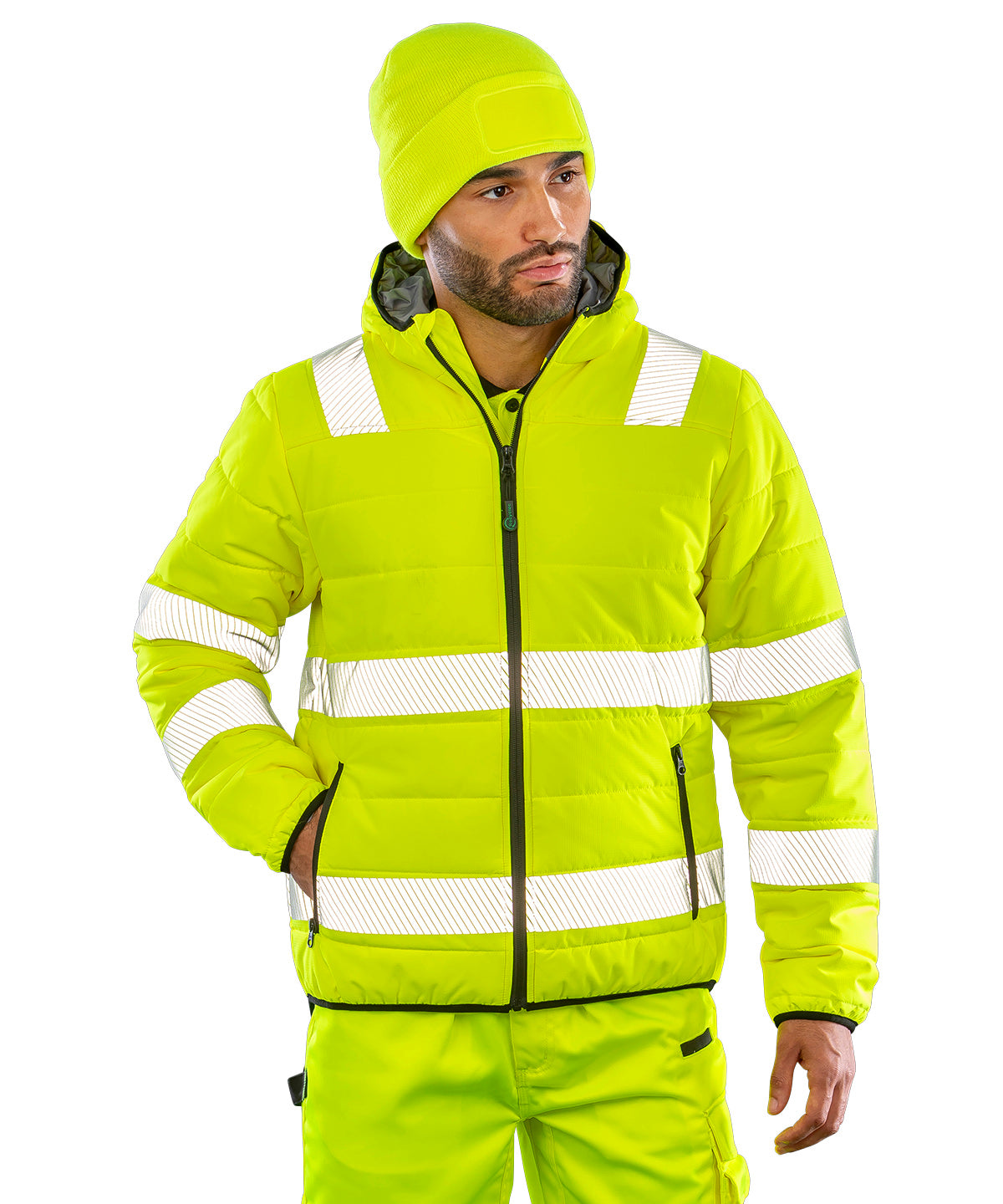 Chaqueta de seguridad acolchada de ripstop reciclado | Amarillo Fluorescente
