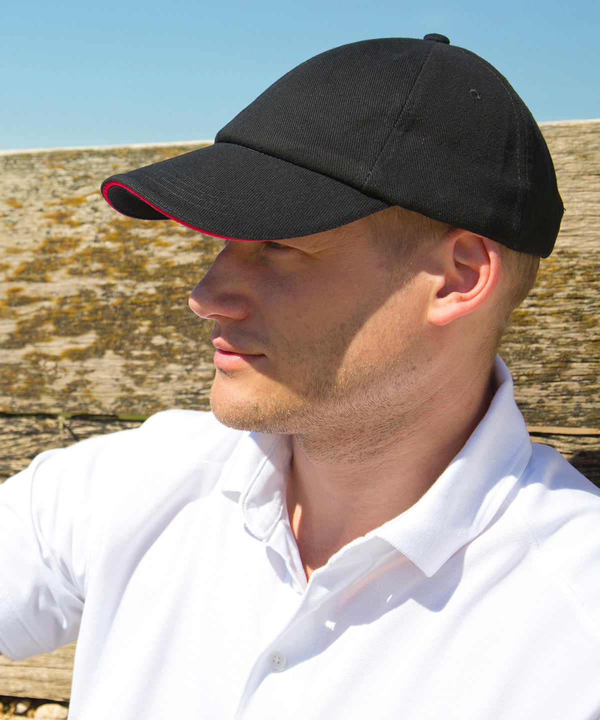 Gorra de algodn pesado cepillado de perfil bajo con visera de contraste | Negro/Rojo