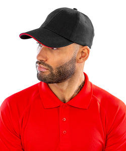 Gorra de algodn cepillado para impresores/bordadores con visera de sandwich | Negro/Rojo
