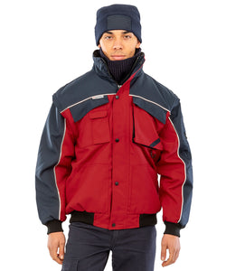 Chaqueta de piloto resistente con manga desmontable y cremallera Work-Guard | Rojo/Marino
