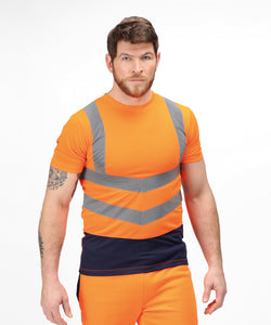 Camiseta de manga corta Pro hi-vis de alta visibilidad | Naranja/Marino