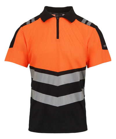 Polo X-Pro de alta visibilidad (Clase 1) | Negro/Naranja