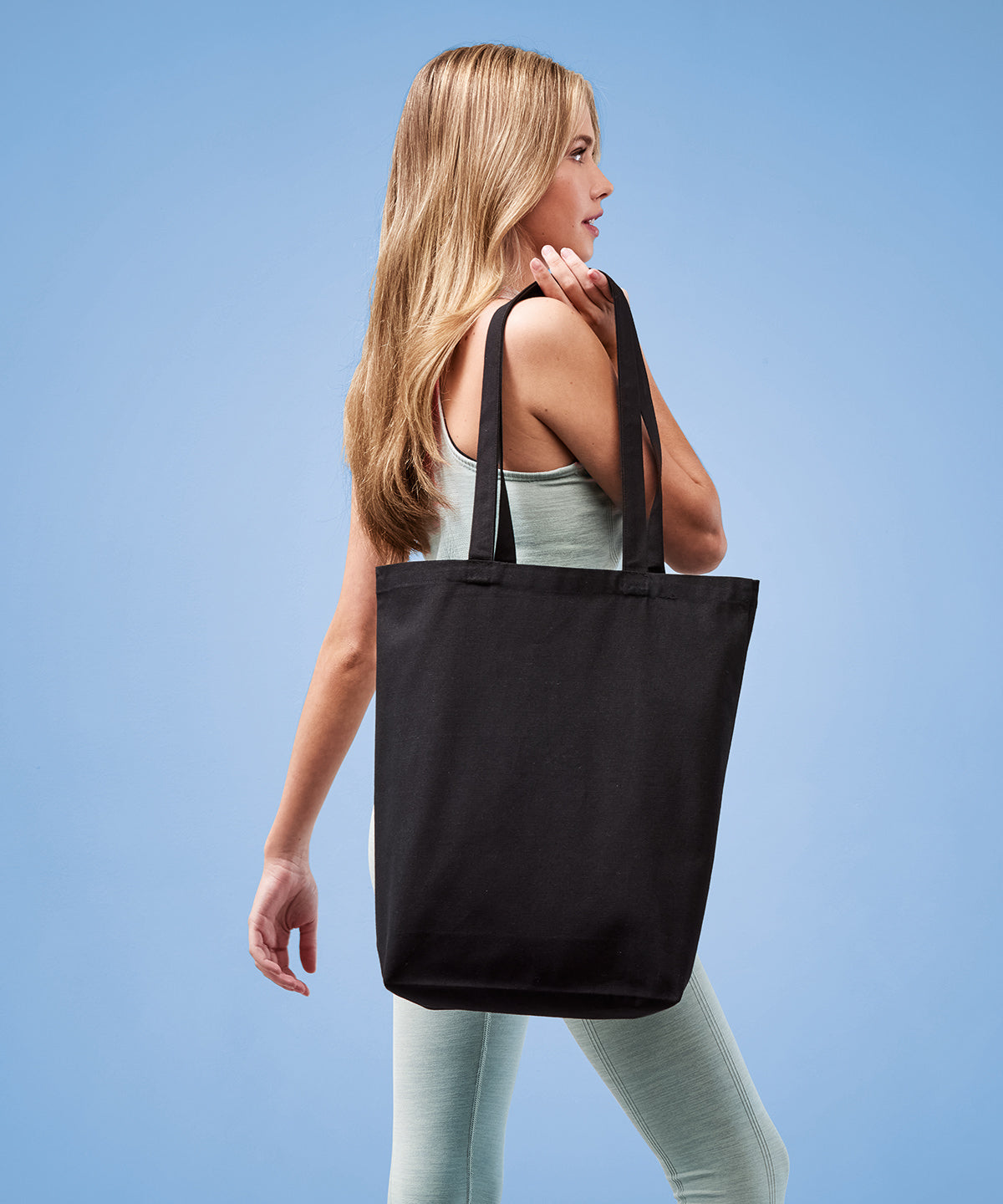 Shopper de lona premium reciclada con base plana | Negro