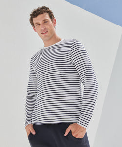 Camiseta de rayas de manga larga unisex | Blanco/Azul Marino Oxford