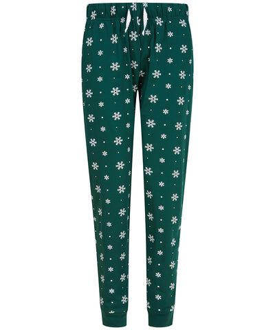 Pantalones de estar por casa para mujer con dobladillo | Blanco Con Copos De Nieve