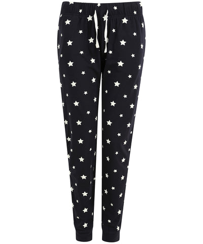 Pantalones de estar por casa para mujer con dobladillo | Azul Marino/Estrellas Blancas