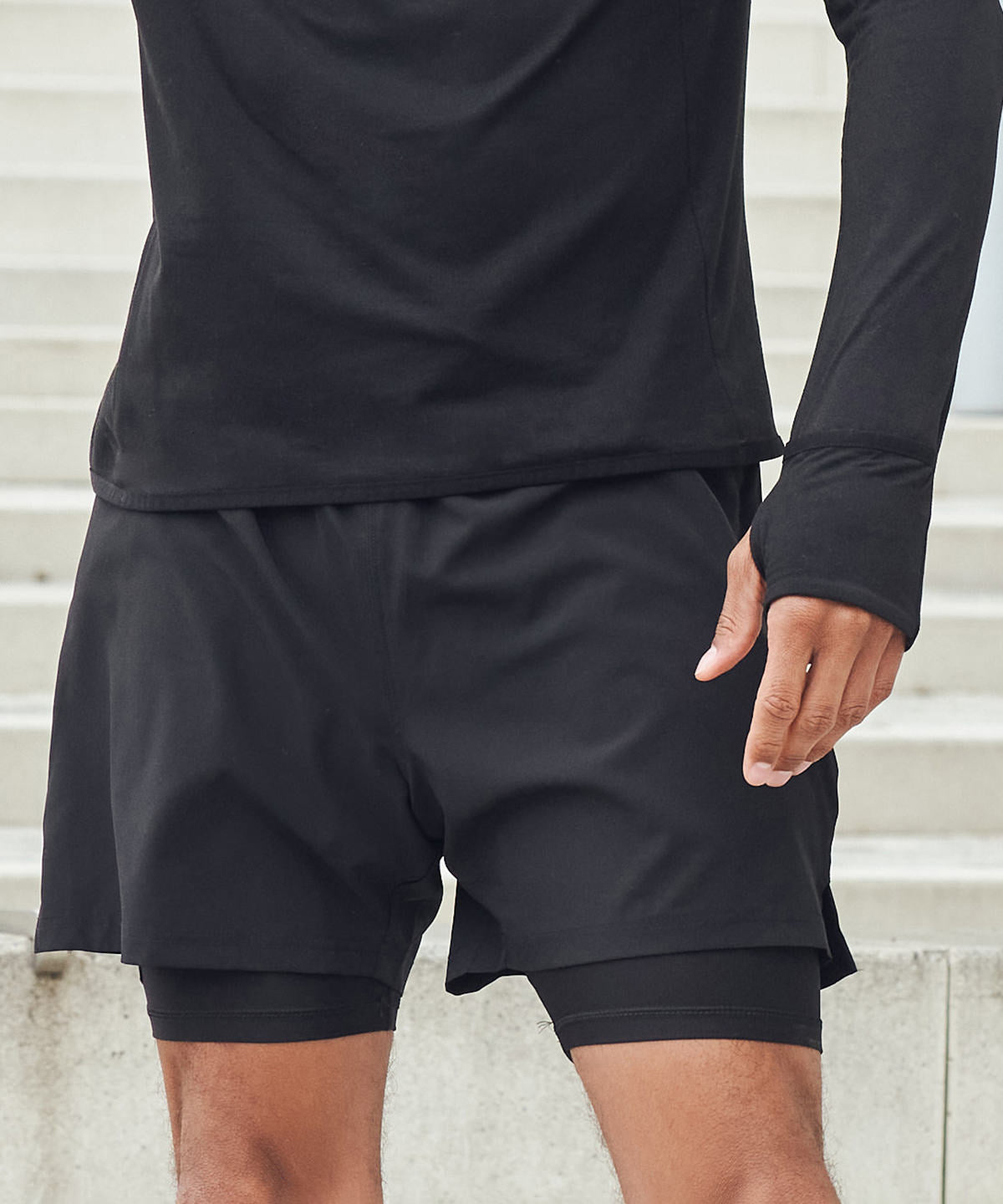 Pantalones cortos deportivos de doble capa | Negro/Negro