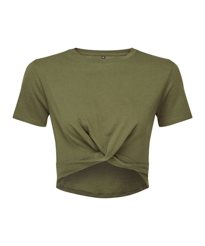 Top corto twist TriDri® para mujer | Verde Oliva