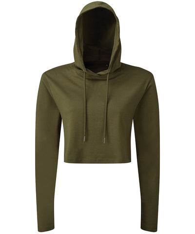 Camiseta de manga larga con capucha recortada para mujer TriDri® | Verde Oliva